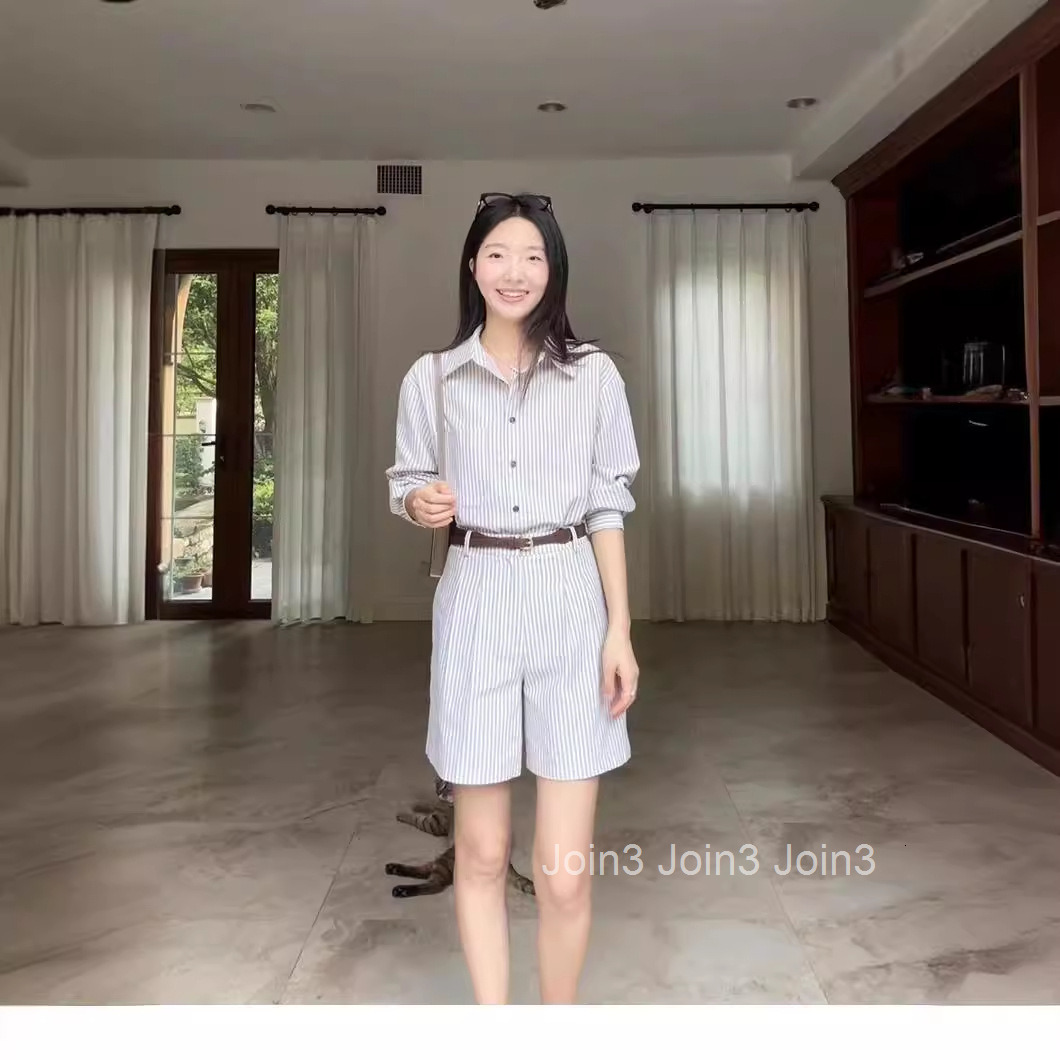 Summer New Slimming Two-Piece Elegant Versatile Striped Shirt + High-Waisted Shorts Set for Women
