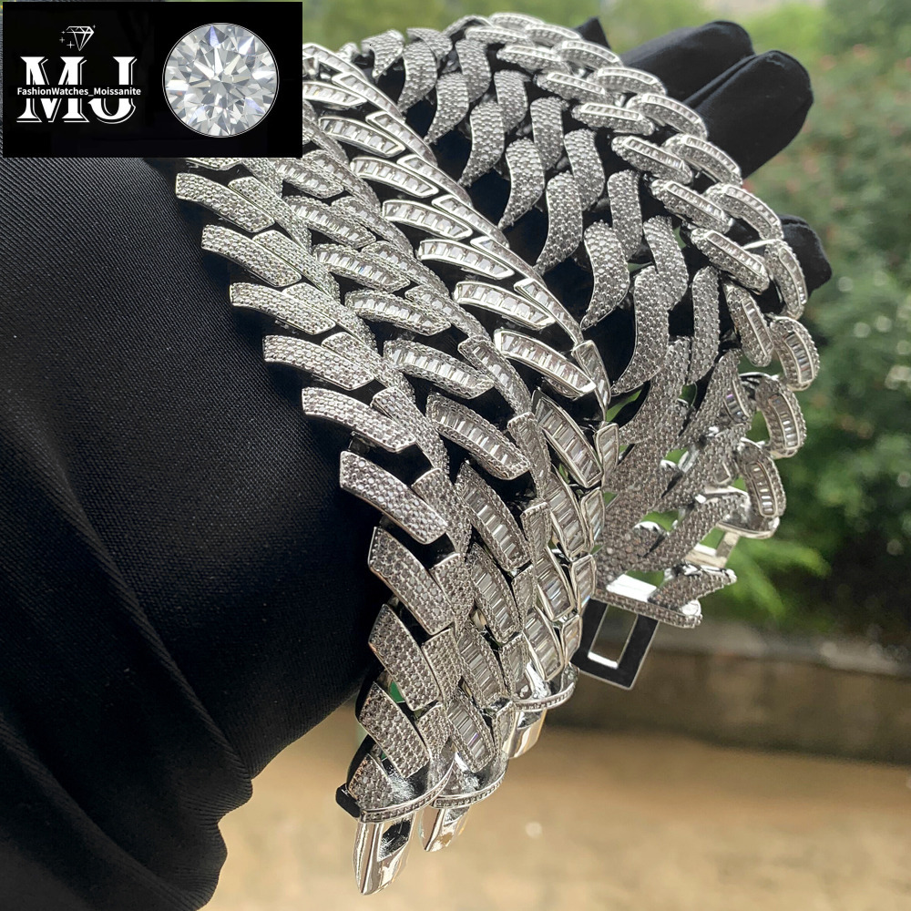 Charm Bracelets Iced Out Cuban k Bracelet For Men Prong Setting CZ Cubic Zirconia Two Tone Color Chain Bangle Hip Hop Jewelry 230815