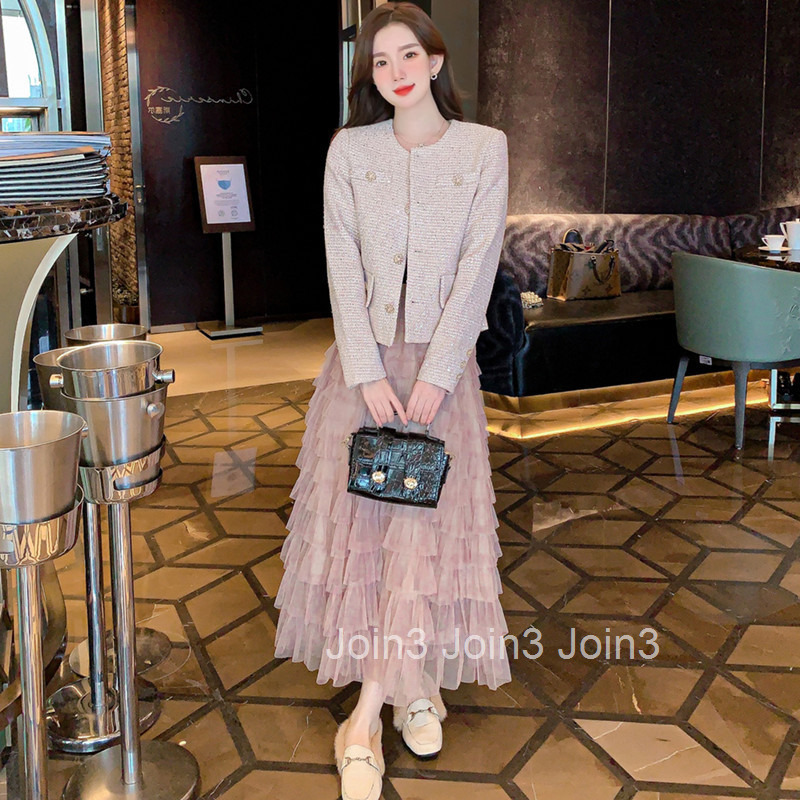 Spring and Autumn New Trendy Socialite Chic Blazer and Midi Skirt Two-Piece Set for Women
