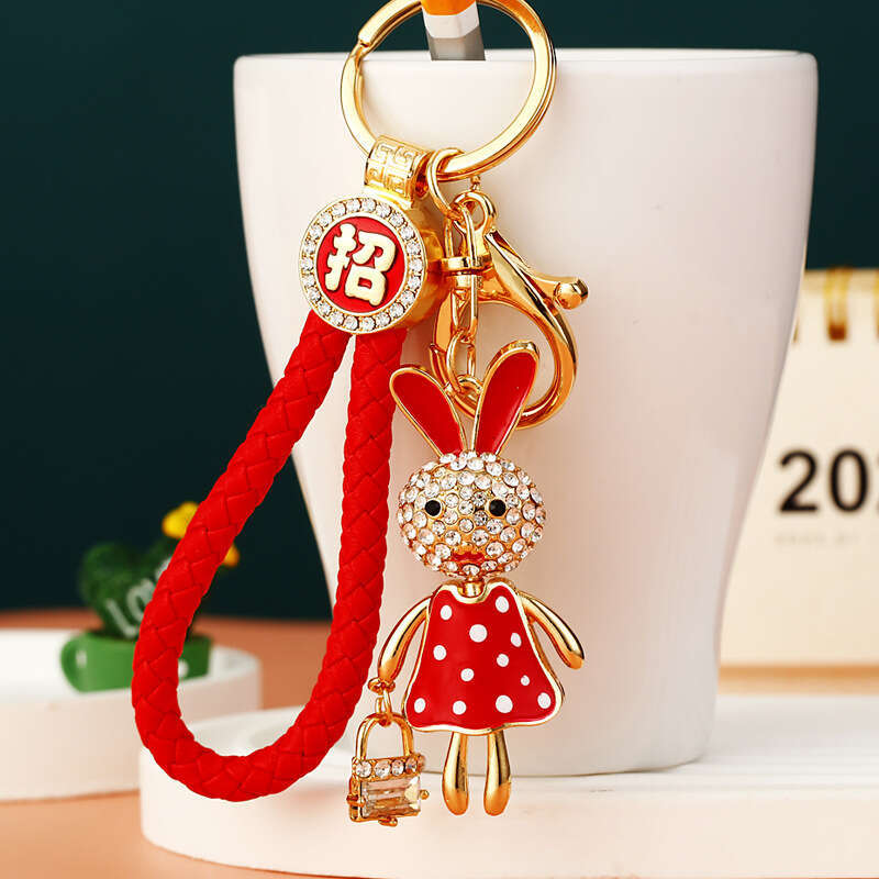 Diamond-encrusted Zodiac Bunny Car for Women Cute Creative Bag Pendant Metal Keychain Ring Gift