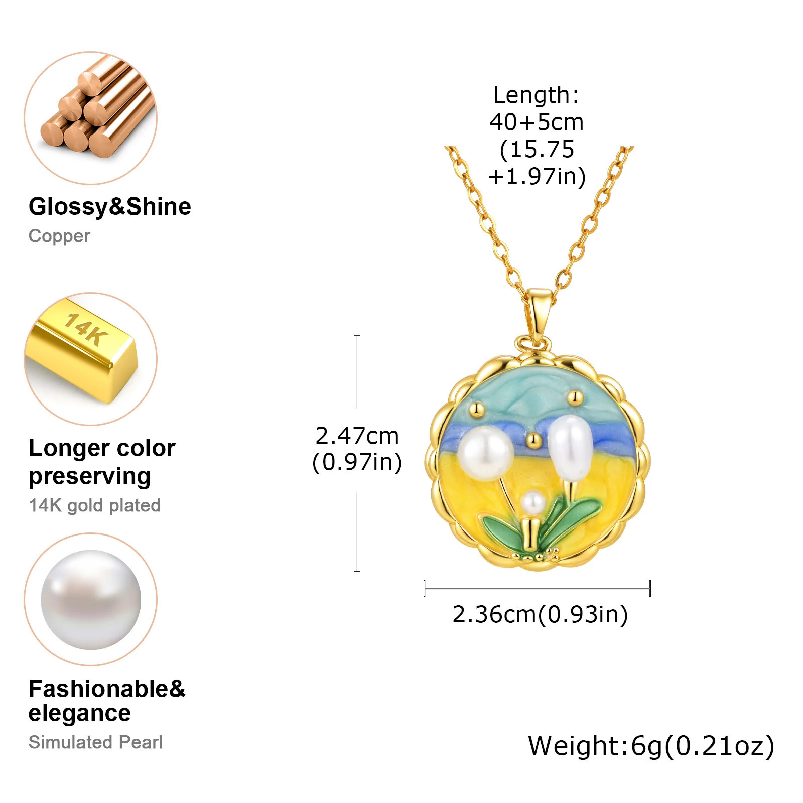 Colorful Oil Painting Style Flower Pearl Necklace Copper Fashion Drip Oil Boho Pendant Charms Statement Jewelry Gift 250729