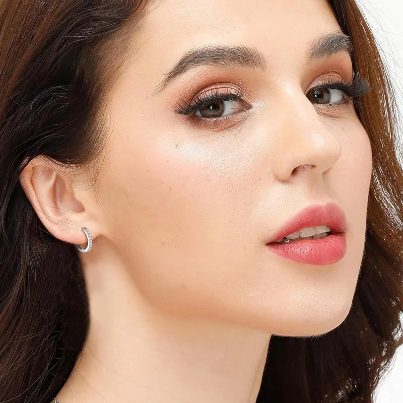 925 Sterling Silver Small Hoop Earrings Zirconia Huggie 14K Gold Plated Cartilage Piercing Ear Cuff Tiny Earrings for Women Men 250729