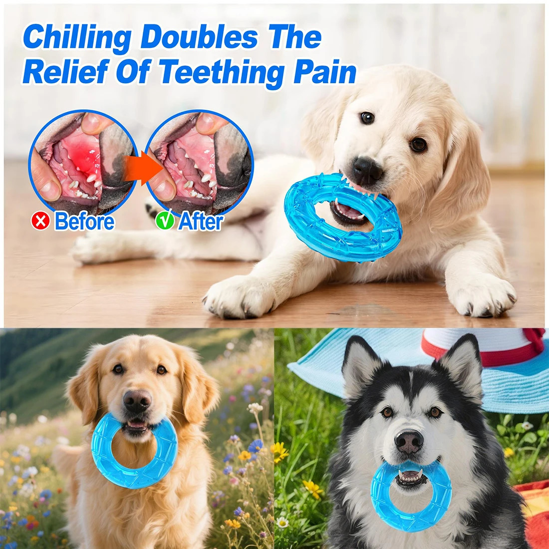 Pet Cooling Chew Toy Summer Ice Cube Freezable Dog Teething for Puppies Training Play Fillable Puppy Rings 250729