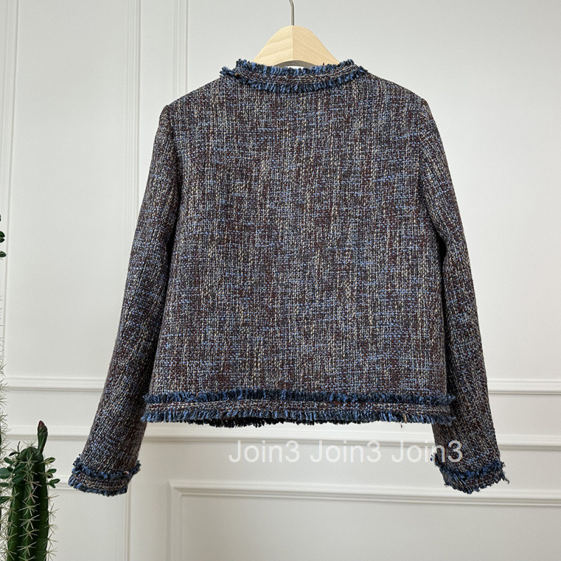 French Style Small Fragrance Coat with Tassels Gentle Style Niche Design Single Button Round Neck Short Top for Women