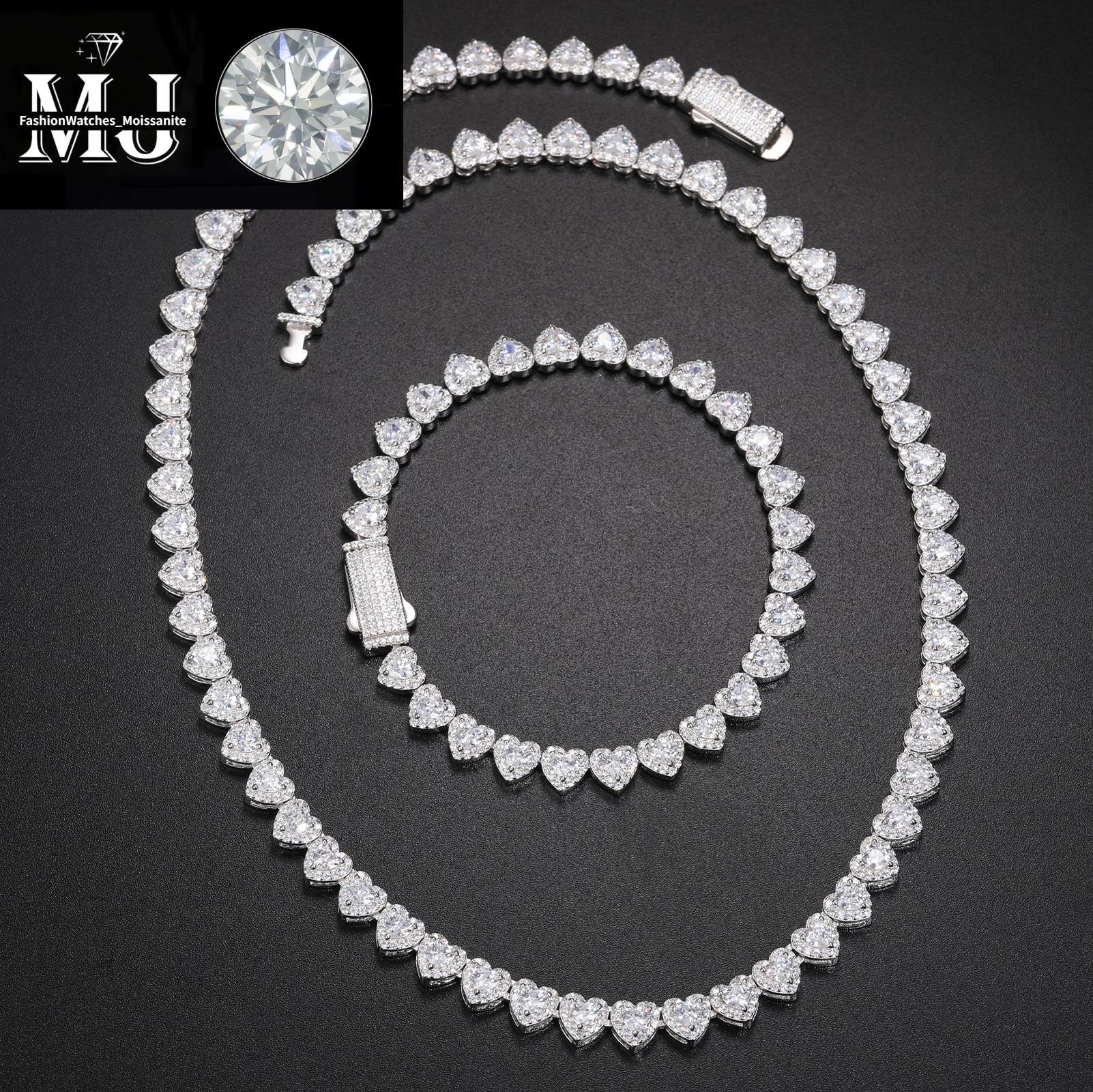 Hip Hop Jewelry Wholesale 7mm Sterg Sier Heart Cut VVS Moissanite Dia Iced Out Tennis Chain Necklace
