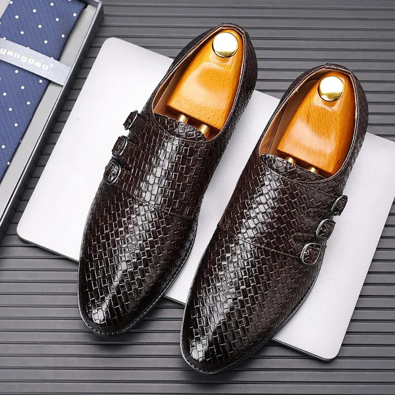 Knit Mens Leather Shoes Formal Business Dress Shoes for Men Classic Casual Formal Shoes Derby Party Oxford Men Footwear 250724