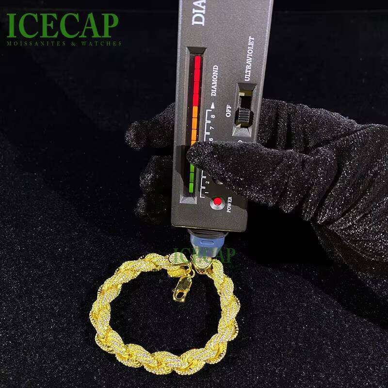 Fine Jewelry 8mm Moissanite Hip Hop Dia Gold Color Sier Iced Punk Cuban Link Rope Bracelet