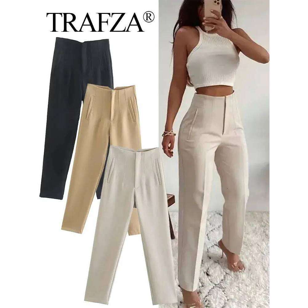 Solid Trouser High Waist Slim Zipper Fly Long Pants Female Wild Commute Office Lady Woman Pencil Pant Street