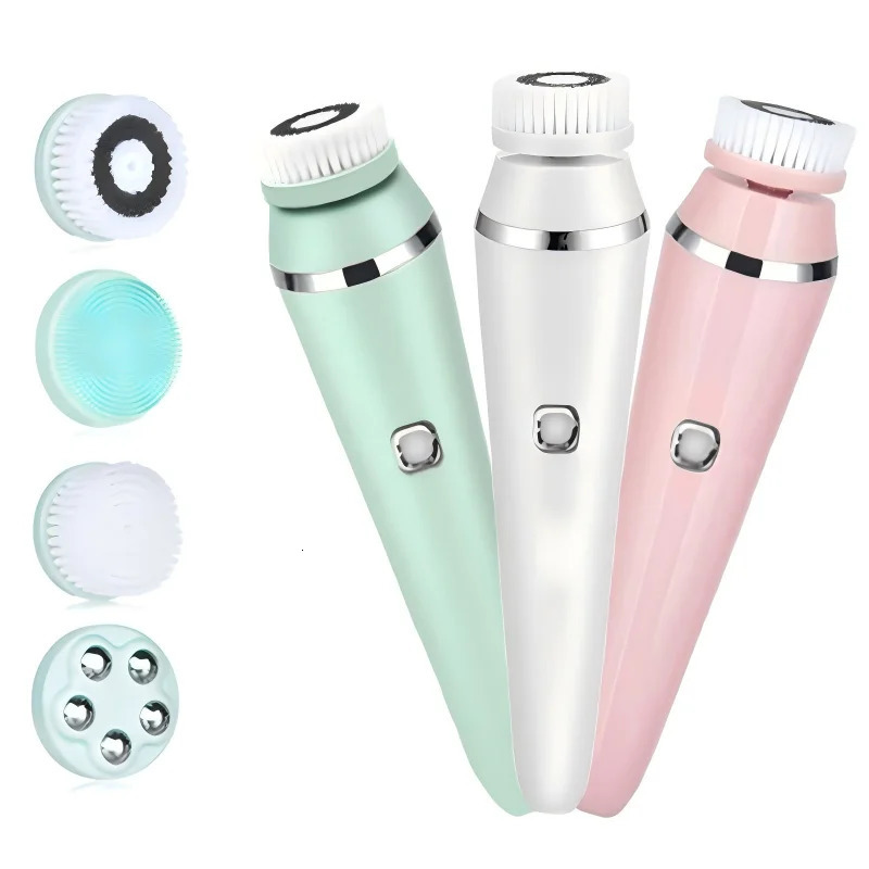 Deep Pore Cleansing Brush 4 in 1 Exfoliator Face Massager with 4 Replacement Heads /Oily Skin Care USB Charging No Stand 250726
