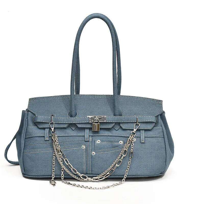 Distressed Jeans Shoulder Bag Grunge DIY Pocket Handbag Hipster Underarm Purse | Casual Streetwear Accessory