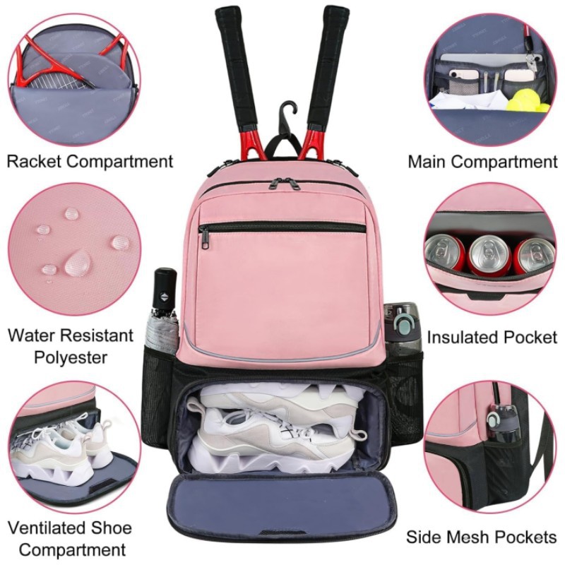 Tennis Racket Bag Sports Storage Bag with Separate Shoe Compartment Fashion Sports Travel Backpack for Tennis Badminton Rackets, Balls Sports