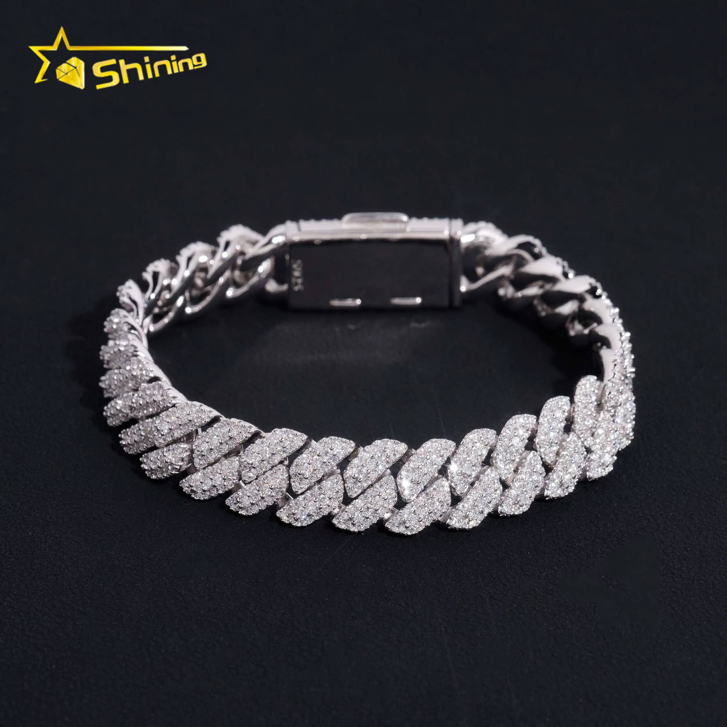 Hip Hop Jewelry Wholesale Price 10mm Moissanite Diamond Cuban Link Bracelet Custom Silver Bracelet 925 Sterling for Men
