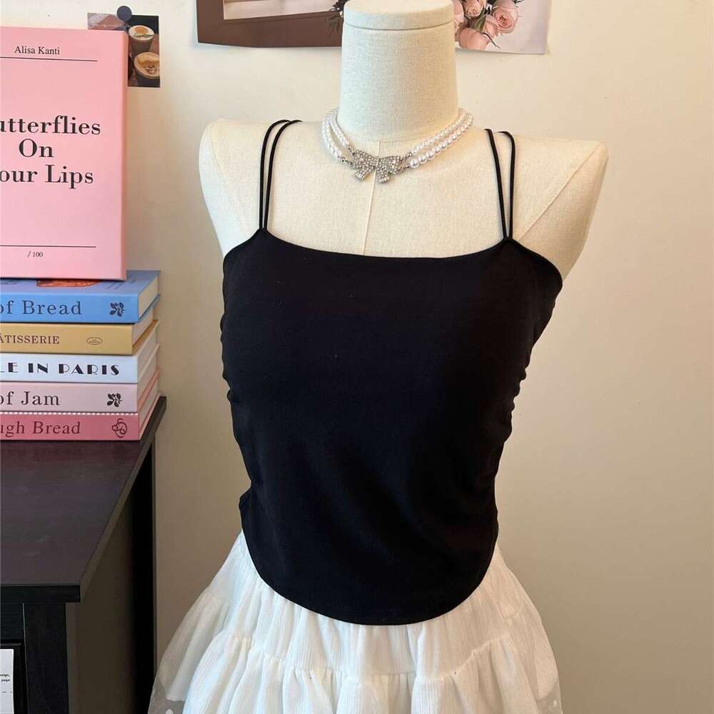 Designer T Shirt Sweet Spicy Girl Solid Color Racerback Camisole With Chest Pad Ruched Design Slim Fit Short Style Beautiful Back Top For Women