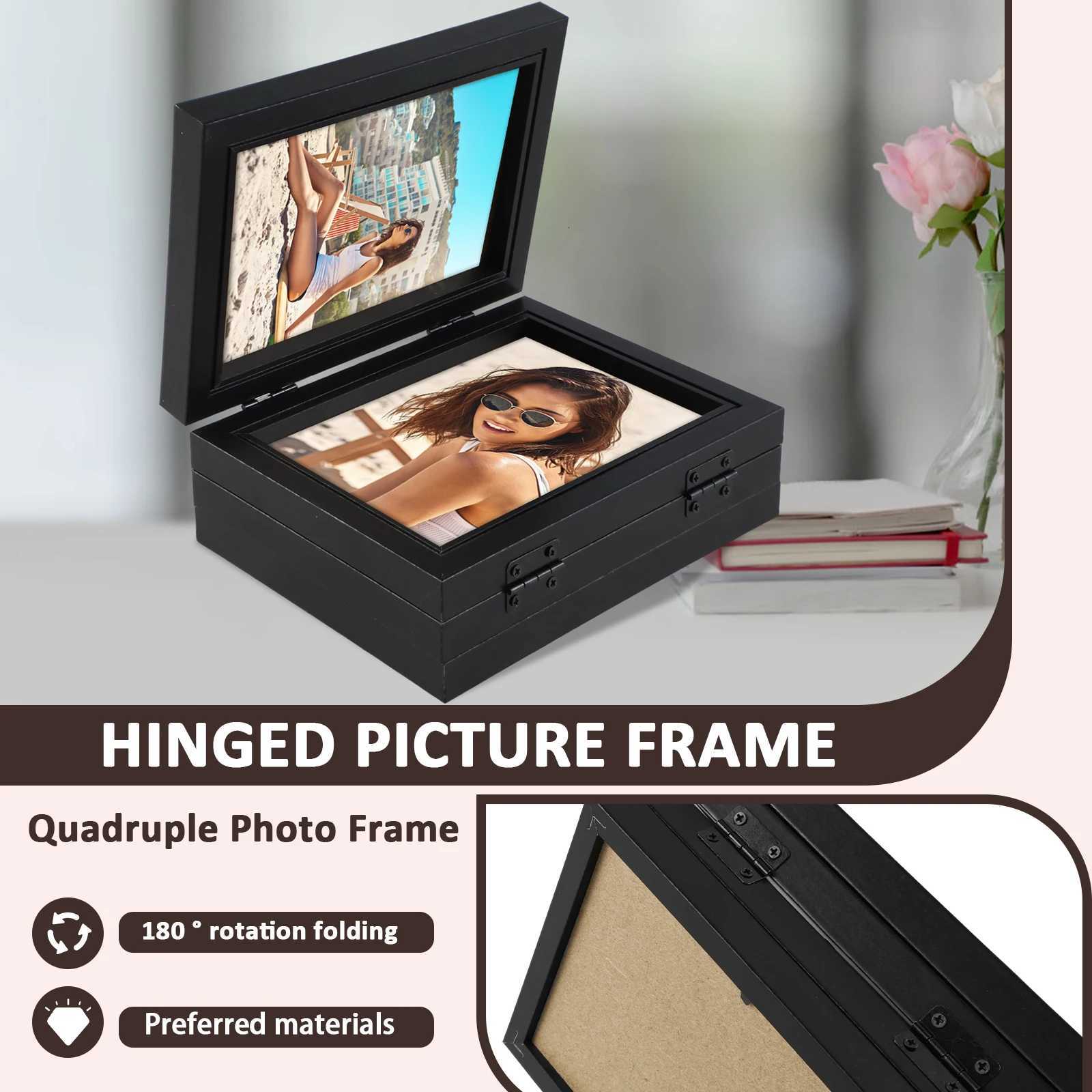 Foldable Photo Frame Hinge Photo Album Ornament Siamese Souvenir Picture Storage Box for Bookshelf Wedding Party Decor Photo Frame Z250729