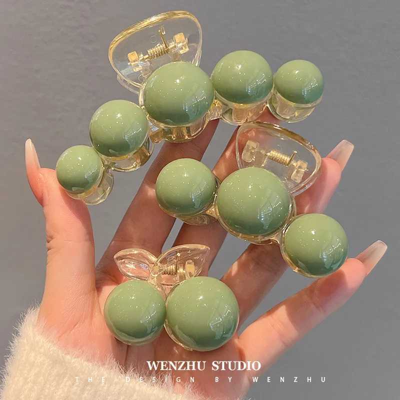 Ruoshui Women Fashion Big and Small Green Pearl Hair Claws Elegant Hair Clips Girls Washing Face Hair Accessories Hairpins Z250729
