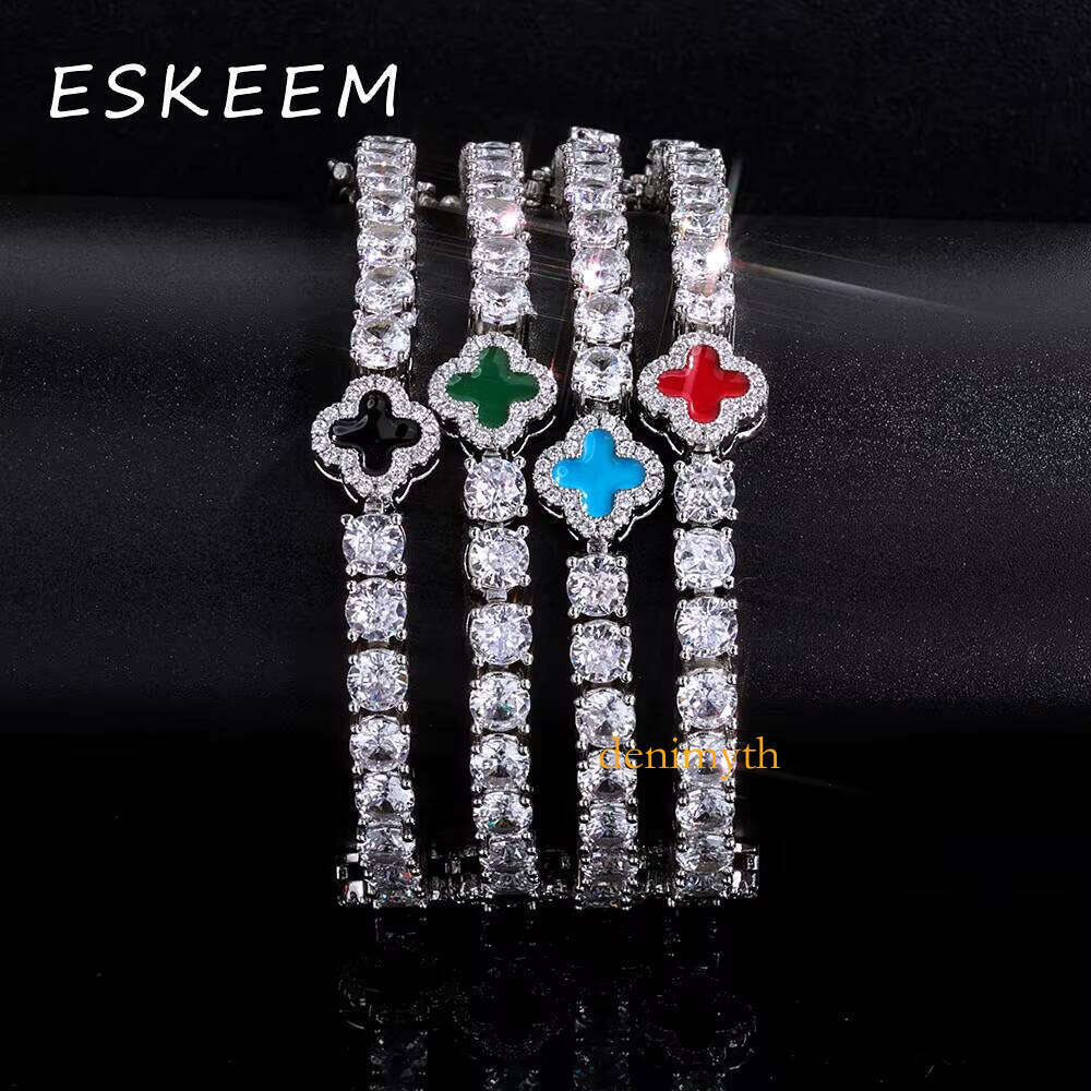 New Arrival Sterling Sier Hip Hop VVS Moissanite Bracelet 4mm Clover Tennis Chain Gift for Men Women Jewelry