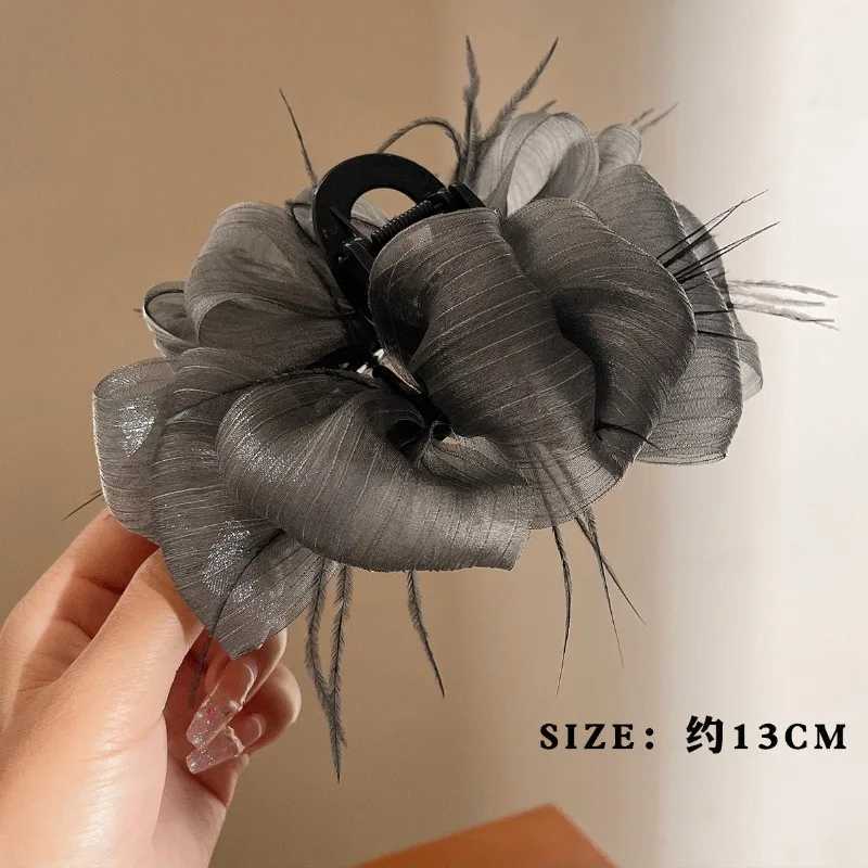 Korean Ribbon Feather Bow Hair Claws for Women Girls Hair Clip Simple Elegant Barrette Black Grab Clip Fashion Hair Accessories Z250729