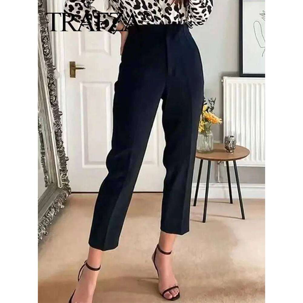 Solid Trouser High Waist Slim Zipper Fly Long Pants Female Wild Commute Office Lady Woman Pencil Pant Street