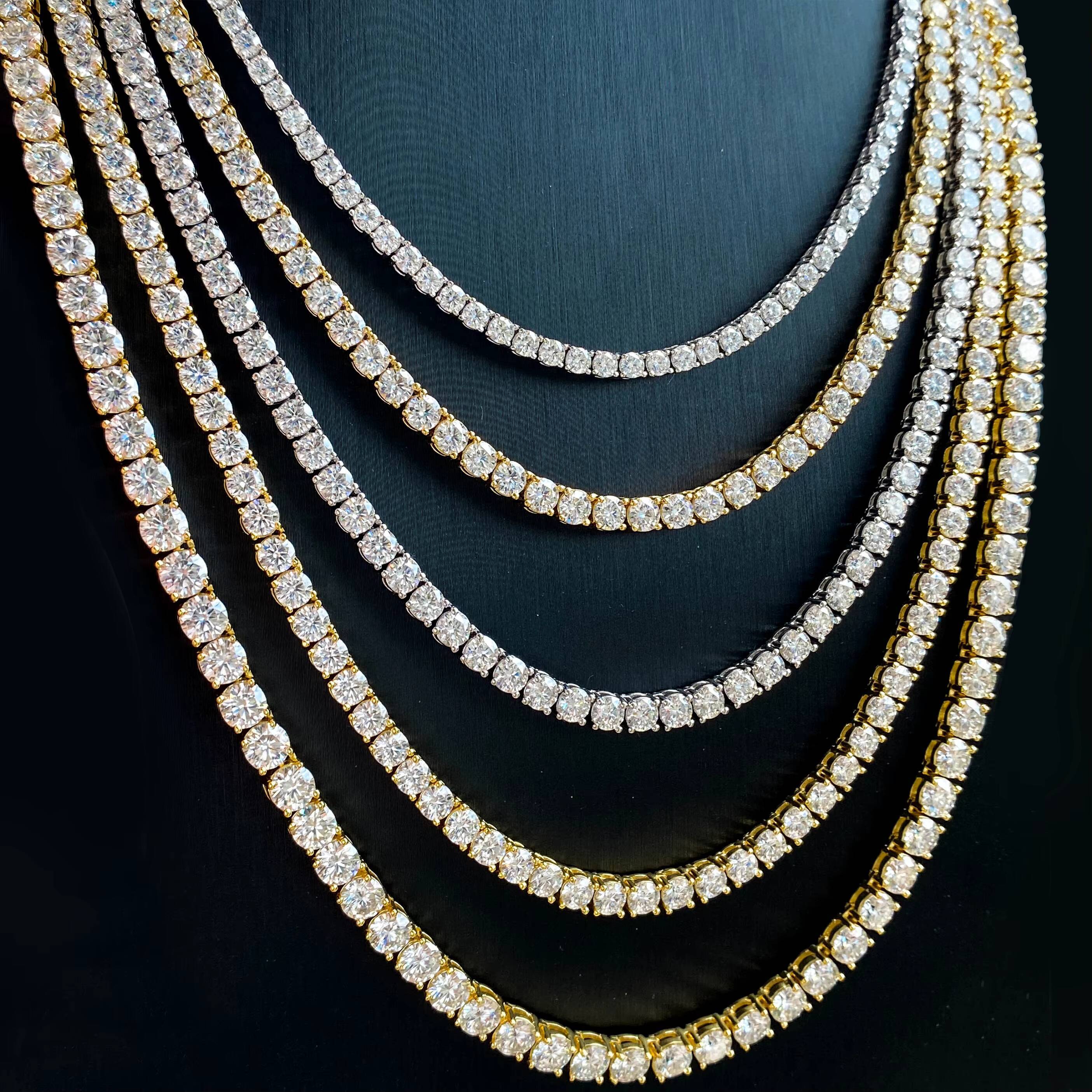 Fine Jewelry Chain 2- 6mm 925 Sterling Silver Moissanite Tennis Chain Trendy White Bracelet Womens Necklace with Link Wholesale