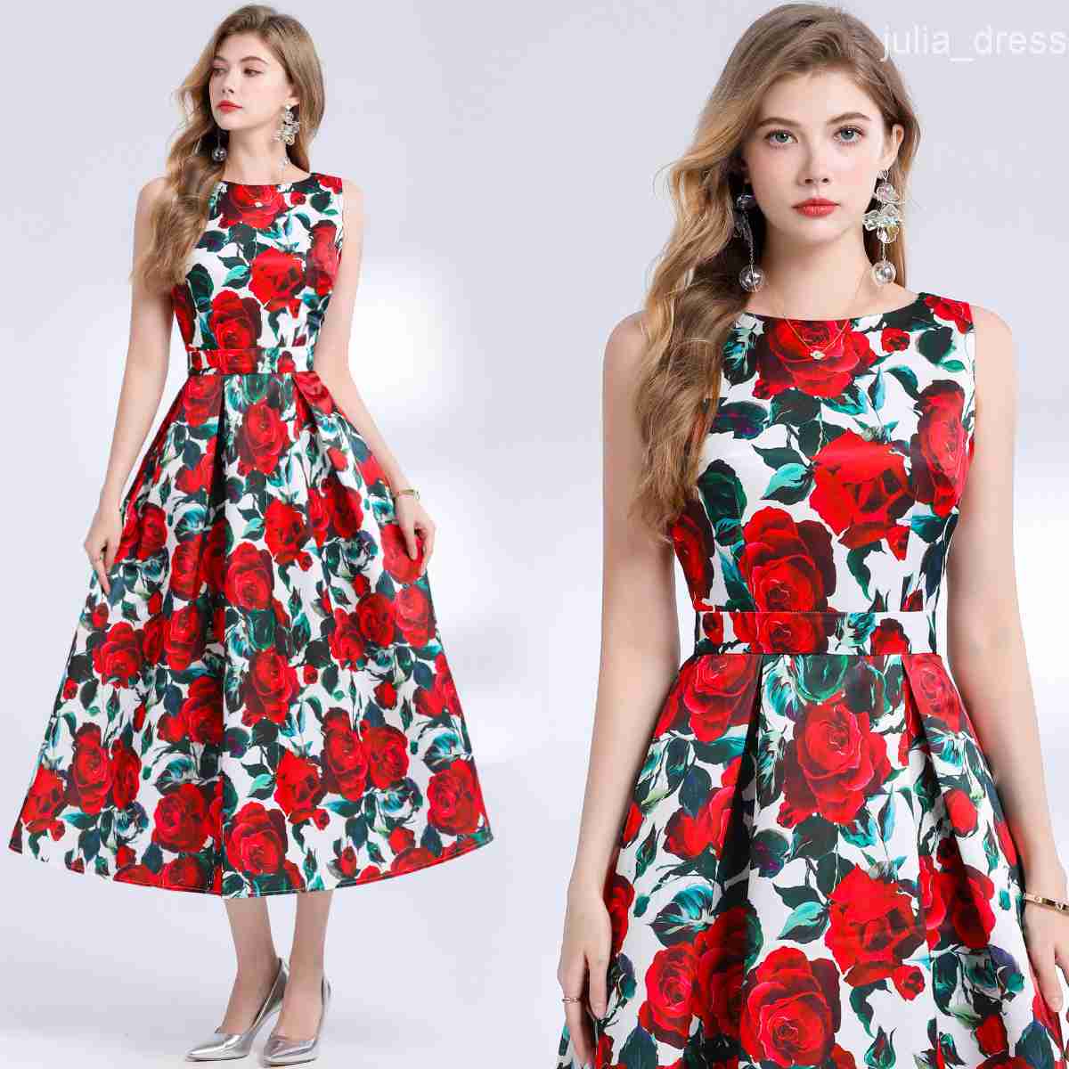 6005 Sleeveless High Waist Dress with Three-Dimensional Tailoring and Waist-Cinching Design