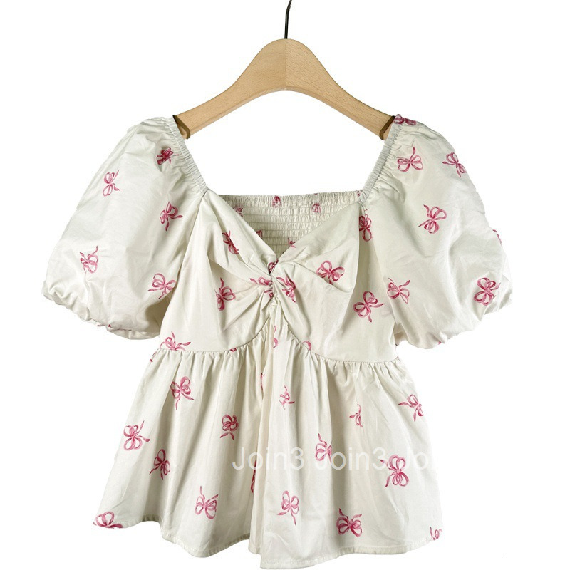 Sweet and Spicy Fairy Style Bow Tie Short Sleeve Shirt for Women Summer New Niche Design Short Top for Women