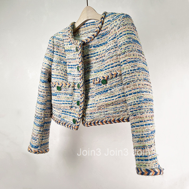 Fashion Colorful Woven French Style Short Coat for Women Thick Tweed New Autumn Winter Trendy Book