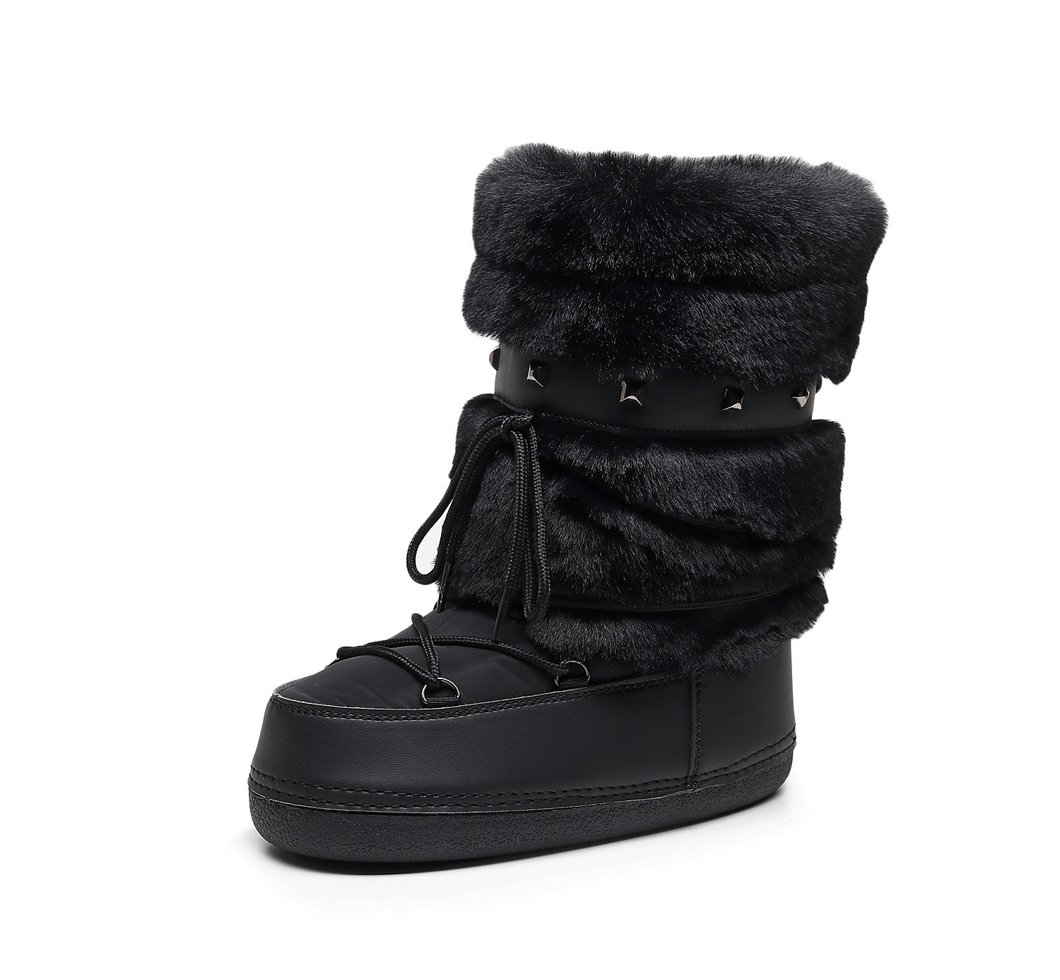 Womens artificial fur leather boots with middle claw strap waterproof platform snow boots for winter warm and comfortable womens pink ski boots 241113
