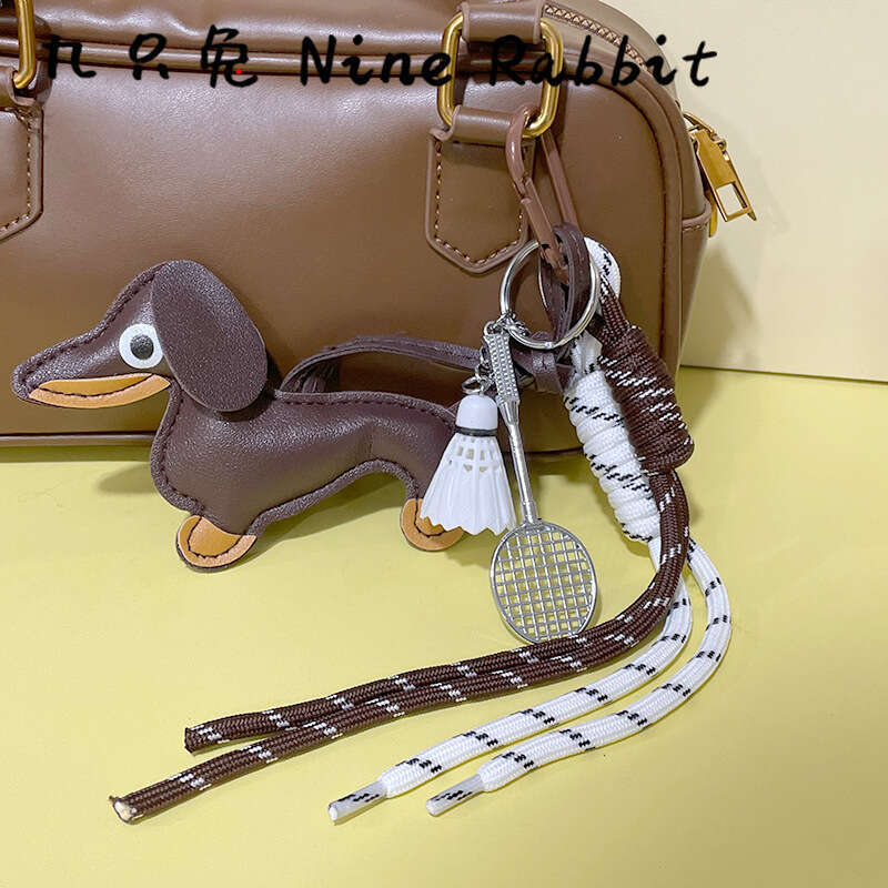 Korean Miu Baseball Chocolate Leather Dachshund Dog Plush Bag Pendant Car Hanging Ornament Backpack Ins Style Decoration