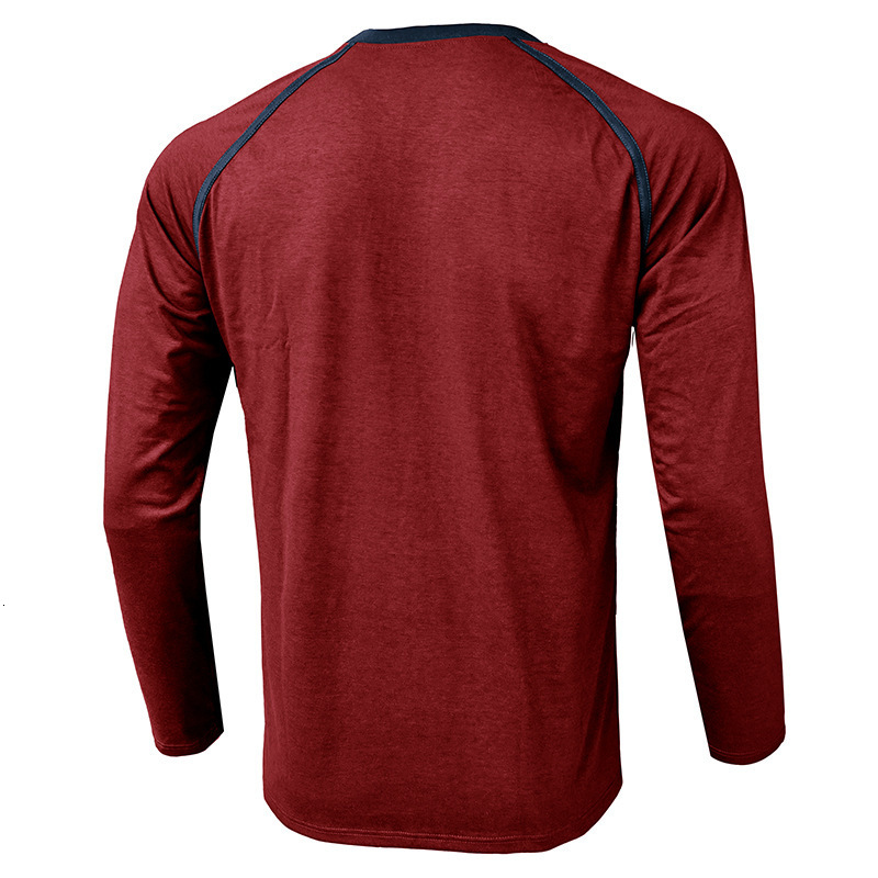 Autumn Winter Mens Outdoor Pocket Long Sleeve Henley T-Shirt American Style Raglan Base Shirt Top