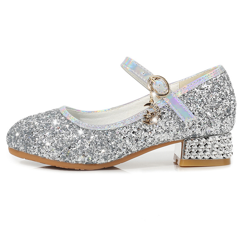 Girls' Princess Dress Silver Crystal Summer Children's High Heels Catwalk Show Performance Leather Shoes ddmyshoesvip