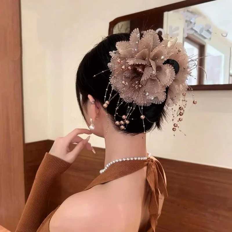 Vintage Chiffon Flower Pearls Feather Hair Claw For Women Elegant Hair Ornament Headband Hair Clip Hairpin Hair Accessories Z250729