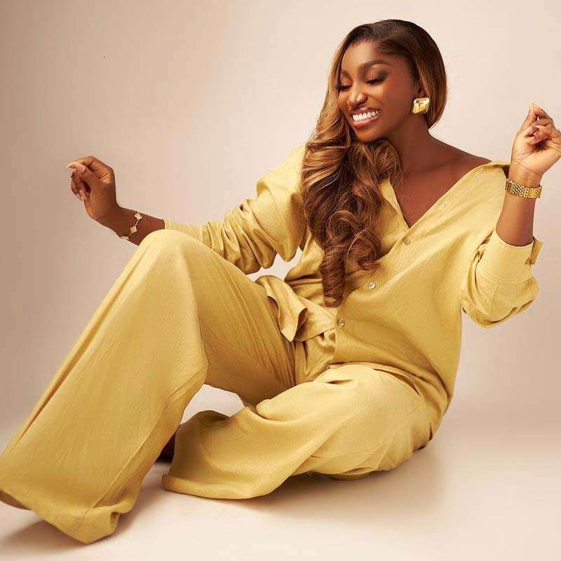 Women's Casual Fashion Plus Size Loose Long Sleeve Shirt And Pants Two-Piece Set B5