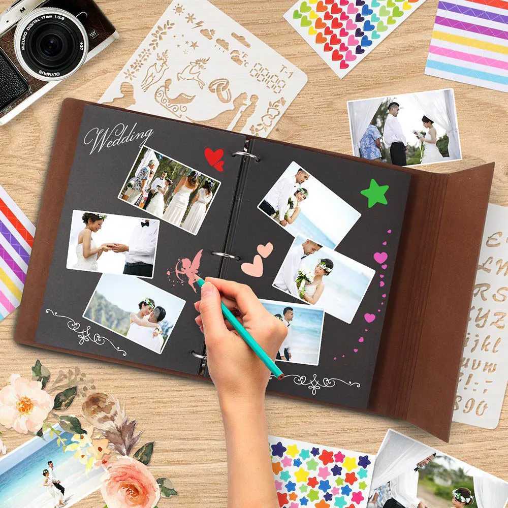 Vintage Leather Photo Album with Black Page DIY Scrapbook Sticker Christmas Birthday Wedding Valentines Gift Z250729
