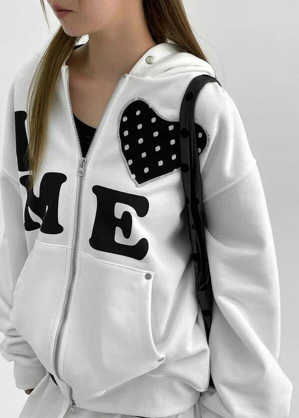 Y2k Korean Retro Hoodie Haruku Simple Color Block Letter Patch Oversized Zipper High Quality Sweatshirt Casual Fashion Tops