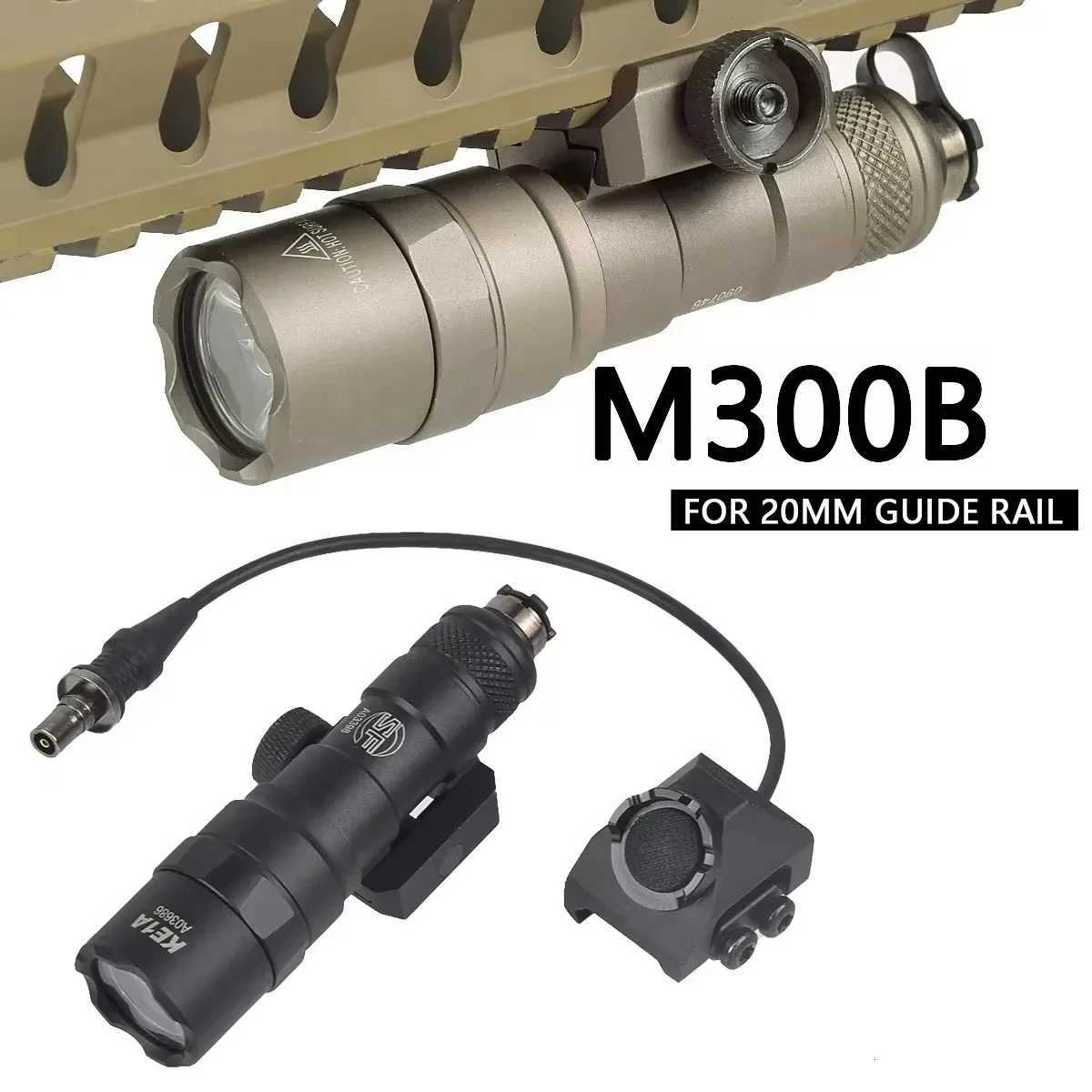 Tactical M300 M300B Airsoft Powerful Flashlight With Remote Pressure Switch Fits 20mm Rail Rifle AR 15 Weapon Gun Scout LED LightXJ250728
