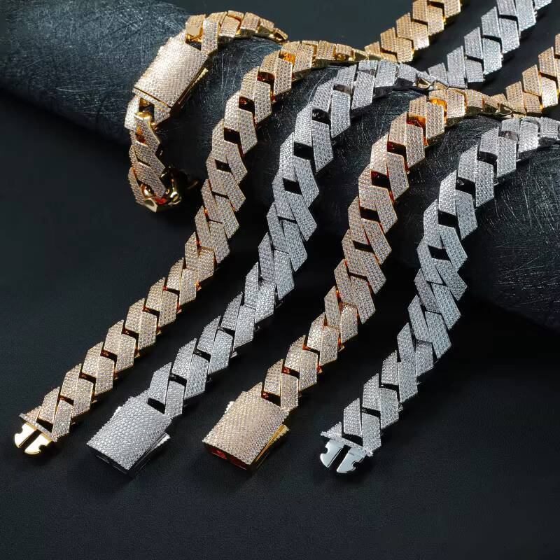 Wholesale 925 Silver Cuban Link Necklace for Men 20mm Width 4-Rows Moissanite Diamond CZ Hip Hop Style