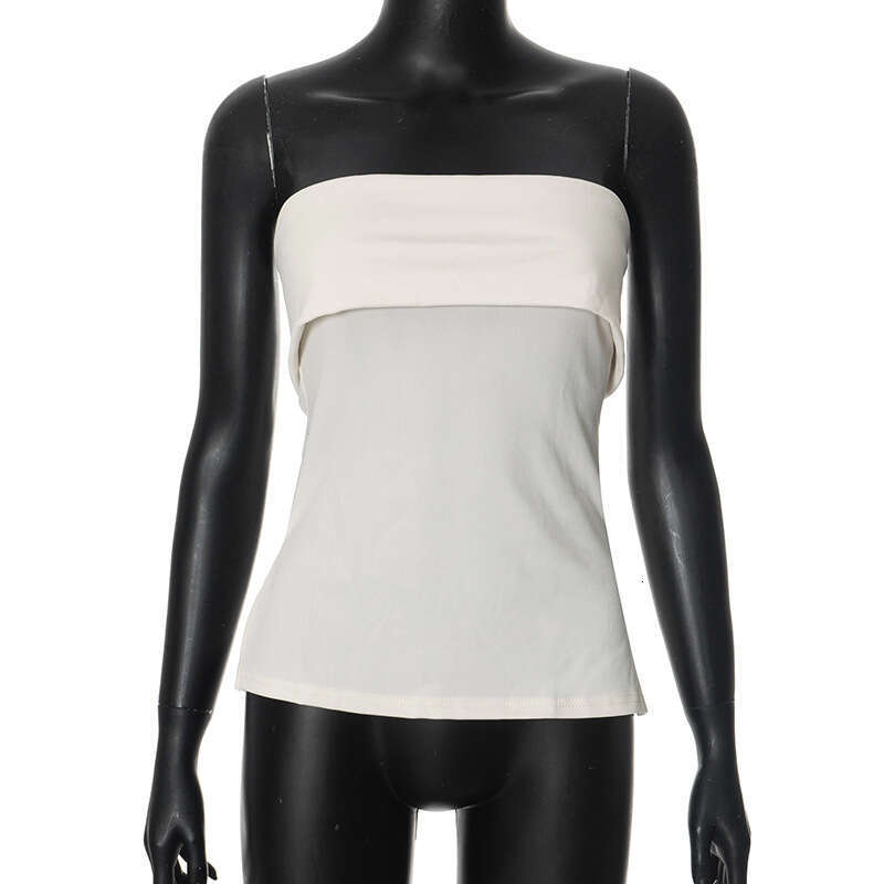 D24tp162 Women's Summer New Solid Color Sleeveless Backless Wide Collar Slit Tube Top Sexy Blouse For Women B5