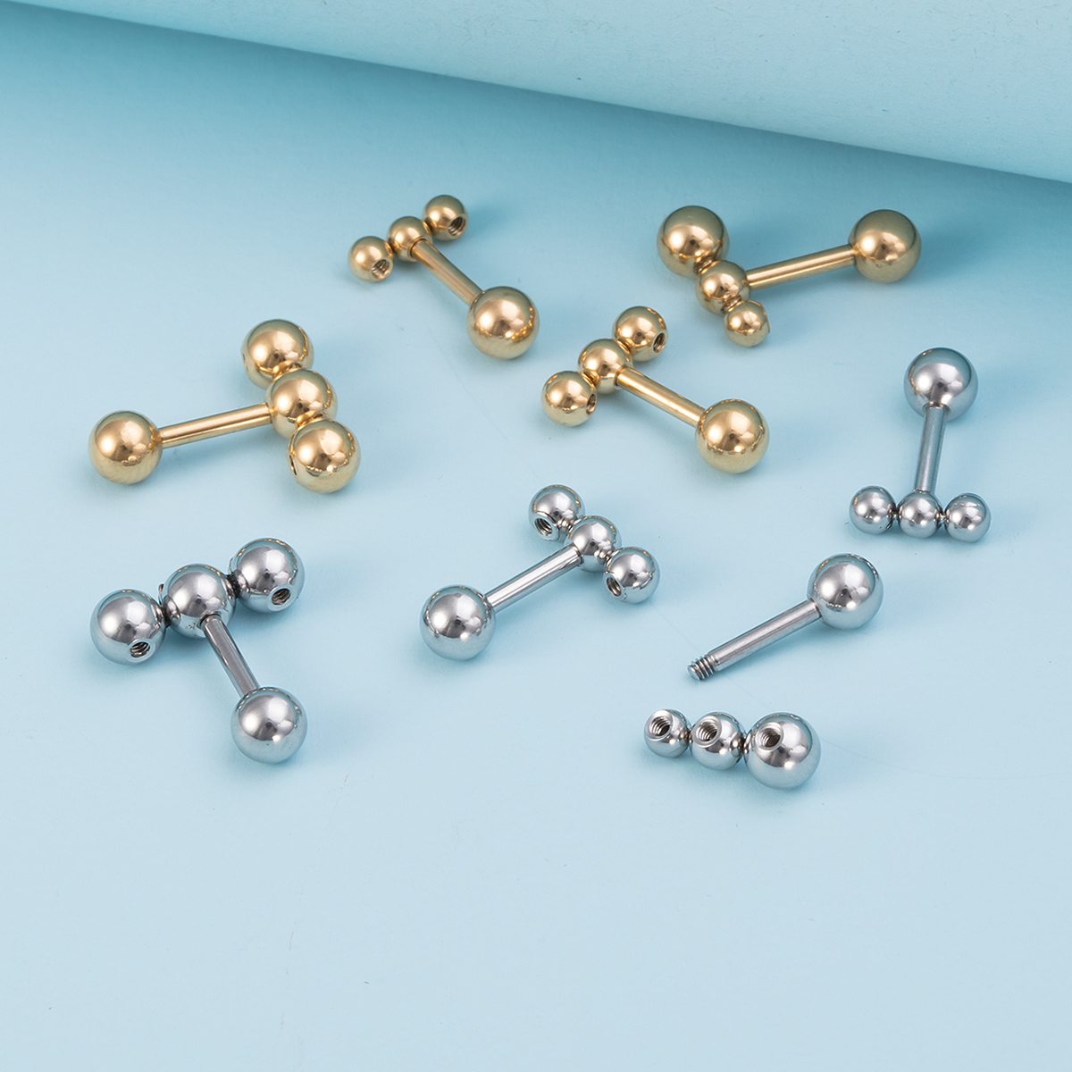 Three threaded hole steel ball stainless steel ball ear bone nail earrings human piercing jewelry wholesale