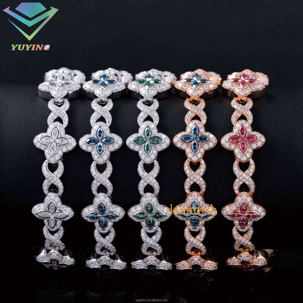 New Fashion Infinity Link Pass Dia Tester S Hip Hop Jewelry 13mm VVS Moissanite Clover Cuban Bracelet