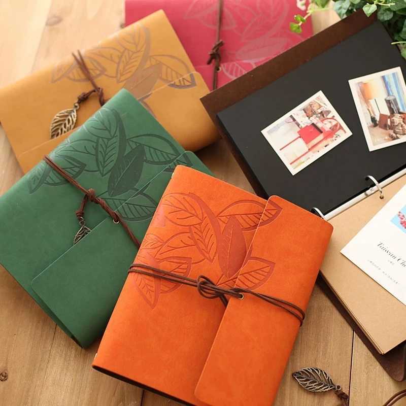 8 Inch PU Leather Kraft Paper Photo Albums 30 Sheets for Baby Birthday Gifts Leaves Home Decor Young Commemoration Z250729