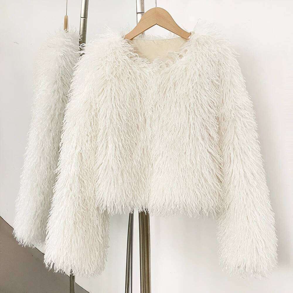 Female Fluffy Faux Mongolia Sheep Jacket Overcoat Winter Loose Long Sleeve Fake Coat Women Artificial Fur Clothes