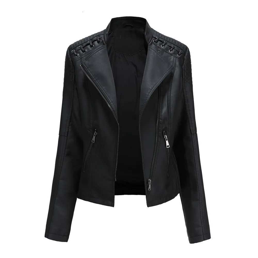 Spring Autumn Ladies Motorcycle Leather Jackets Women Turn-down Collar Zipper Slim Black Moto Biker Jacket Female Leather M250729