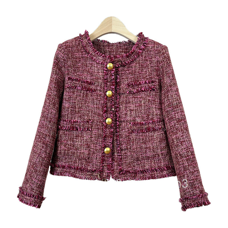 French Style Small Fragrance Coat with Tassels Gentle Style Niche Design Single Button Round Neck Short Top for Women