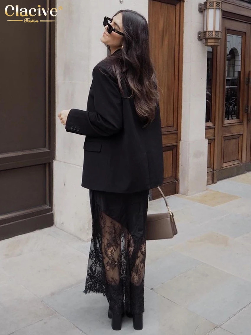 Clacive Fashion Loose Black Satin Patchwork Women Skirt Casual High Waist Ankle Length Skirts Elegant Classic Female Clothing 250729