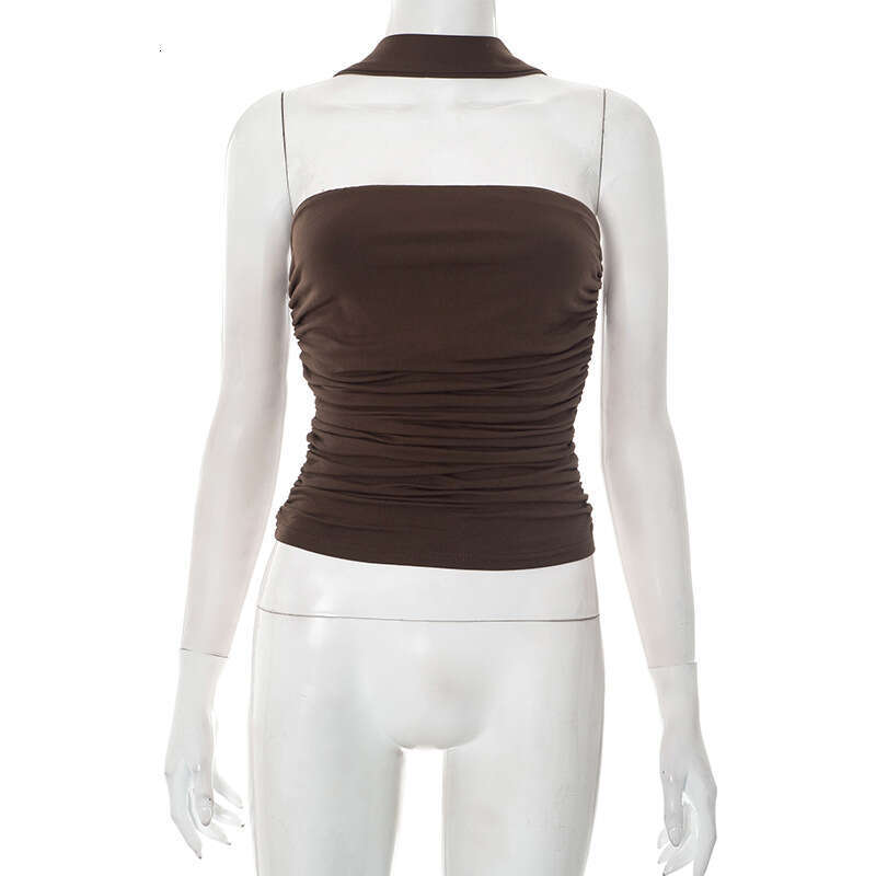 Y25tp146 Women's Fashion Summer New Solid Color Halter Neck Ribbon Strapless Sexy Tank Top B5