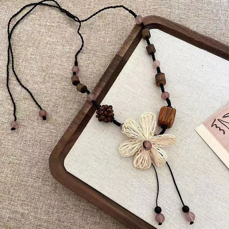 Flower Wood Vintage Cute Elegant Summer Necklace Women Jewelry Trendy Fashion Delicate Party Gifts Personality Accessories QD131 250729