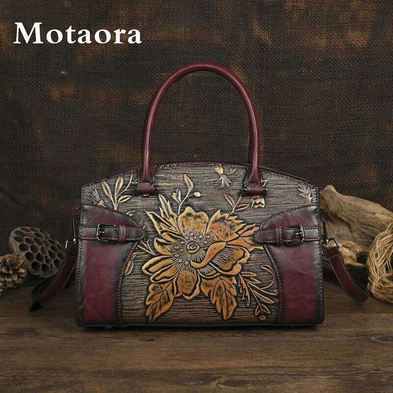 NEW Vintage Leather Handbag for Women Chinese Style Crossbody Floral Print Mother's Day Gift Purse Shoulder Bag