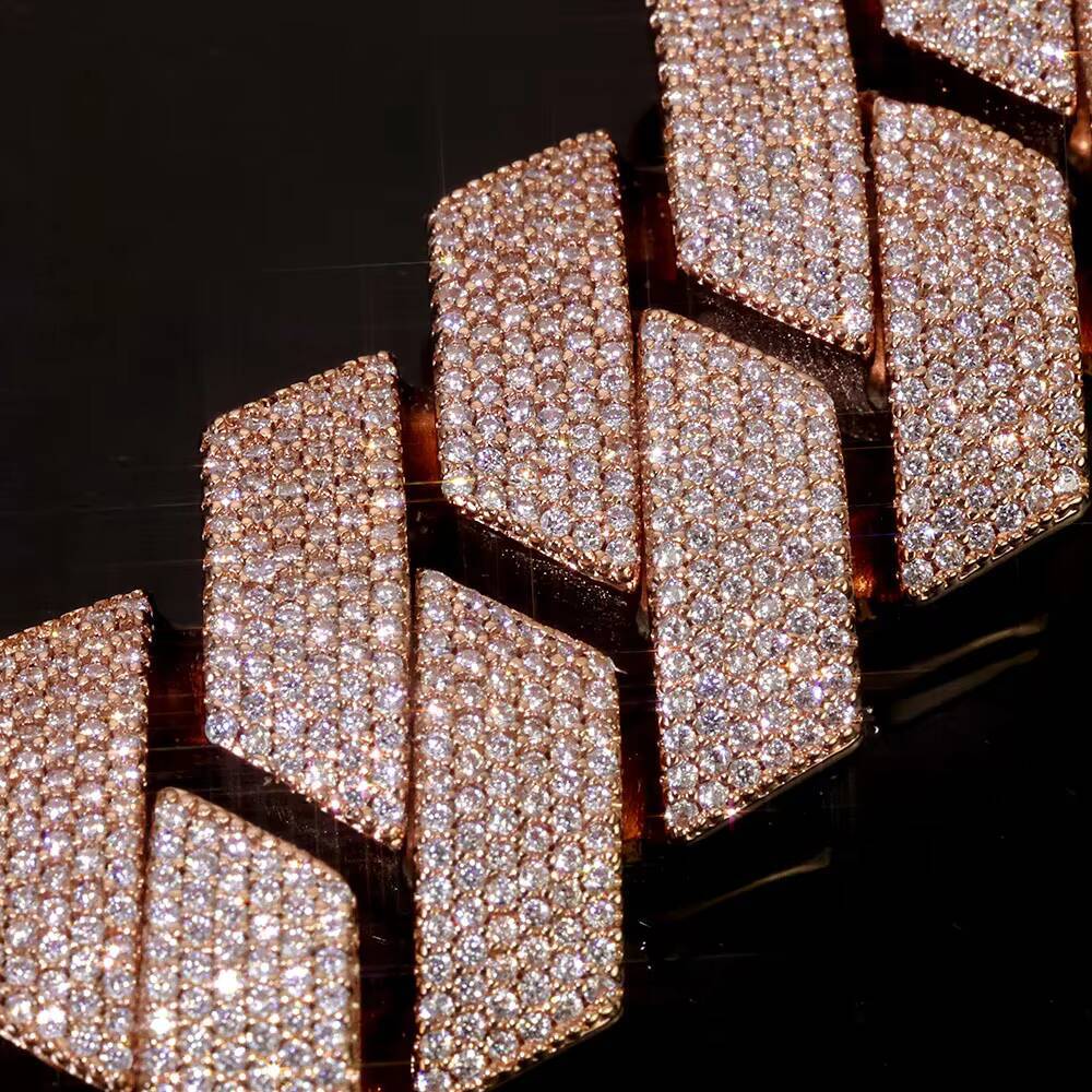 NUOYA Womens Hip Hop Necklace 15mm Iced Prong Cuban Link Chain Rose Gold Plated Brass 6 Row Diamond Cuban Chains