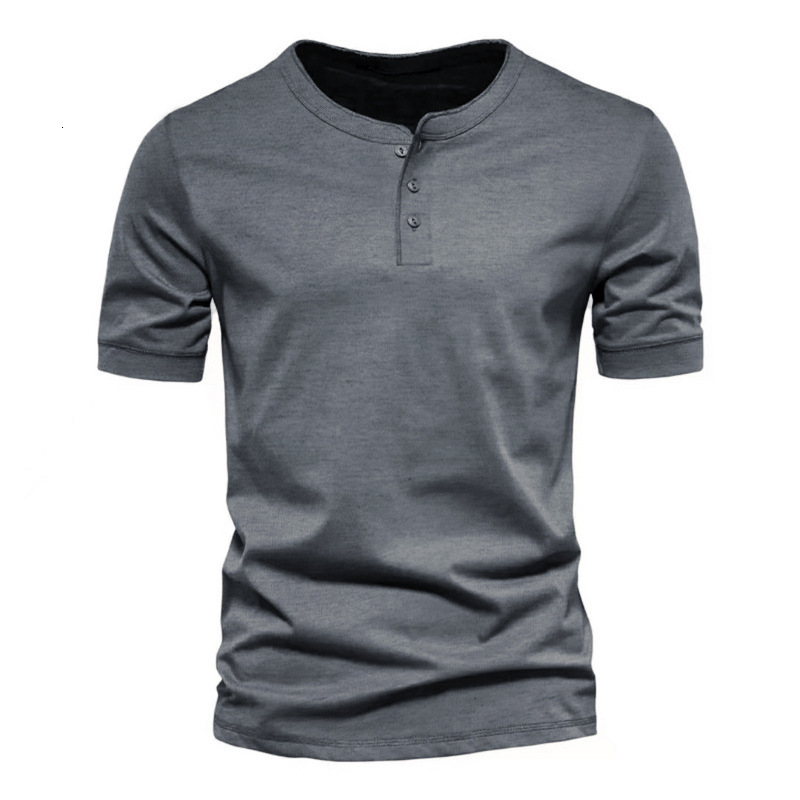 2023 mens V-neck short sleeved t-shirt mens youth leisure fit sports Henley shirt solid color t-shirt men