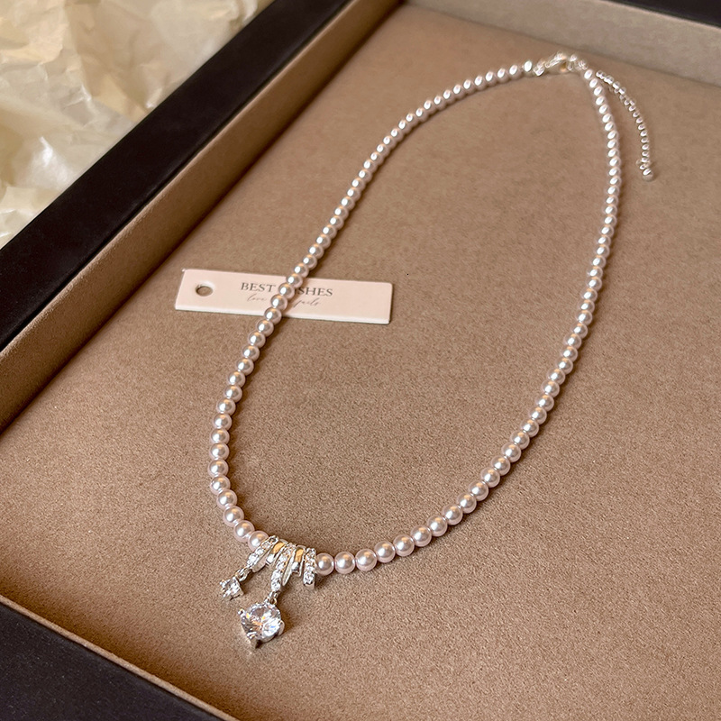 Sier Multi-layer Circle Geometric Zircon Pendant Pearl Necklace for Women 2025 New Style Choker Light Niche Collarbone Chain Jewelry for Women Jewelry